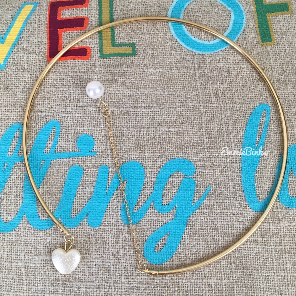 💥3for$28 New Faux Pearl Open Cuff Heart Necklace Drop Pearl Statement Necklace - Picture 10 of 15